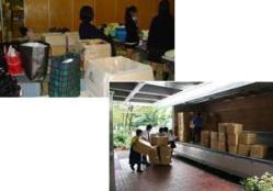 支援物資の荷造りと発送の様子